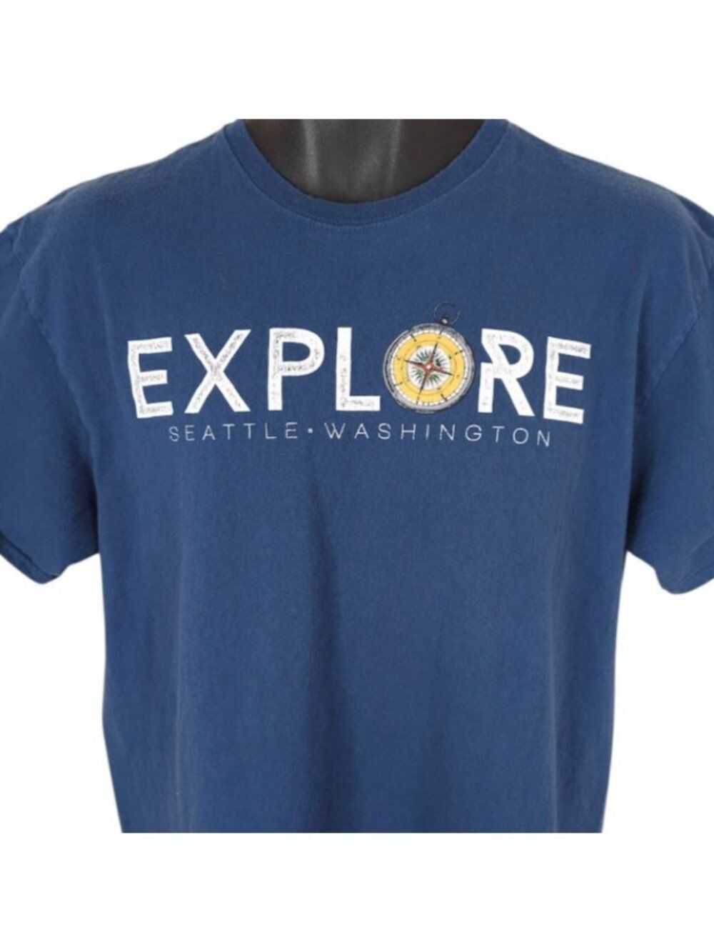Seattle T Shirt Mens Size Large Blue Explore Washington Travel Destination Tee